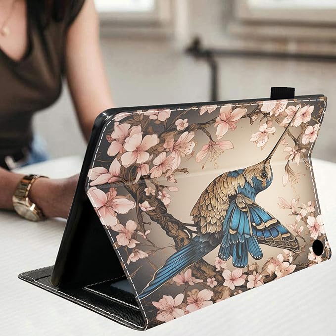 Case for All-New Amazon Kindle Fire HD 10 &amp 10 Plus Tablet (13th/11th Generation 2023/2021 Release) 10.1 - Premium PU Leather Stand Cover with Smart Auto Wake - Hummingbird