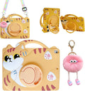 3D Cute Vivid Cat Case for iPad 9th/8th/7th 10.2 inch/Air 3rd 2019 /Pro 2017 10.5 inchKawaii Cartoon Character Pretty Cat Soft Silicone Rotating Stand Case with Lanyard for Kids Teens Girls Women