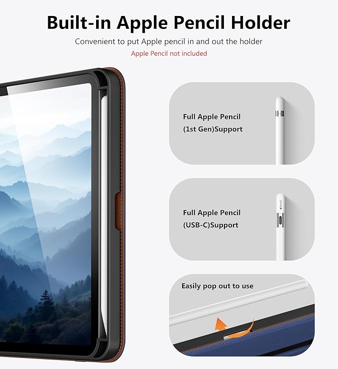 DTTO for iPad mini 7 (A17 Pro) Case iPad mini 7th / 6th Generation Case (2024/2021) 360 Degree Rotating Premium Leather Folio Stand Cover with Pencil Holder Navy Blue