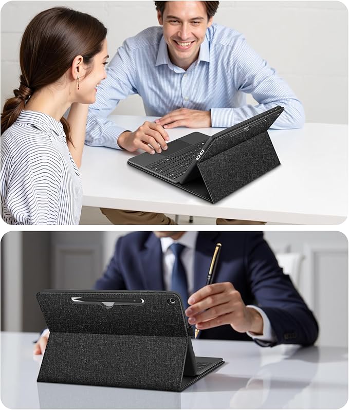 FINTIE Protective Case for Microsoft Surface Pro 12 Inch (2025) Multi-Angle Viewing Portfolio Business TPU Back Cover with Pocket &amp Stylus Holder Compatible with Type Cover Keyboard (Black)
