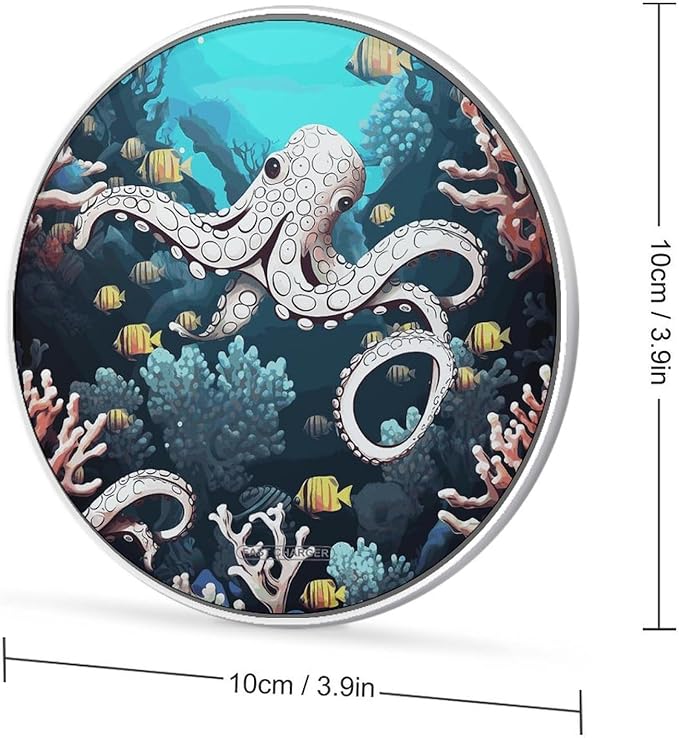 Marine Life Wireless Charger Fast Wireless Charging Pad with USB Cable 10W Anti-Slip Magnetic Wireless Charger Portable Slim Charger Puck Travel Charging Station