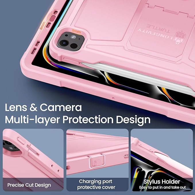 ZtotopCases for iPad Pro 13 Inch Case M4 2024 7th Gen/Pro 12.9 Inch 6th/5th/4th Generation 2022/2021/2020 Full Body Protective Rugged Cover with [Pencil Holder+Screen Protector] for iPad Pro 13Pink