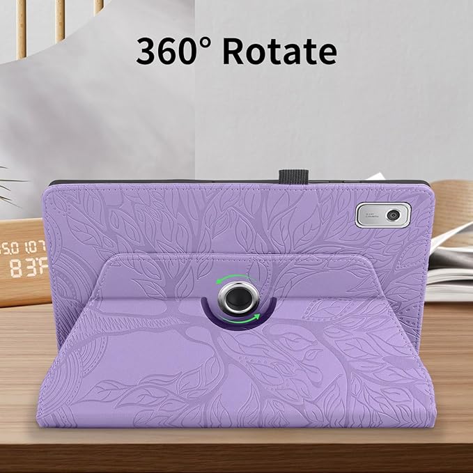 Tablet PC Bags Cases Sleeves Compatible With Lenovo Tab M9 9.0 Inch (Model: TB-310FU 2023 Released) Tablet Case 360 Degree Rotating Stand Foldable Tablet Case Tree Of Life Embossed Shell(Purple)