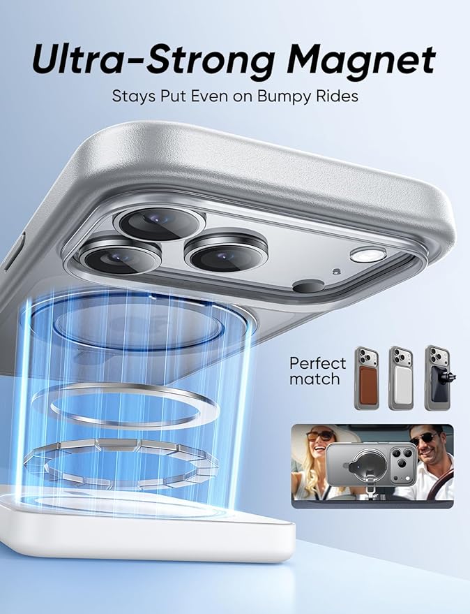 MAGIC JOHN 360° Rotatable Magnetic Invisible Stand for iPhone 17 Pro Case [Camera Control Button] [Compatible with MagSafe] 16FT Shockproof for iPhone 17 Pro Case with Kickstand Gray