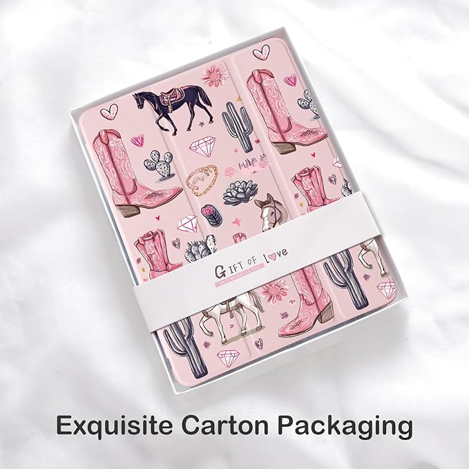 Cute Western Cowgirl Horse for iPad (A16) 11th Generation Case 11 Inch 2025 for iPad 10th Gen Case 10.9 Inch 2022 with Pencil Holder Auto Sleep/Wake Pink Leather Soft TPU Back Cover