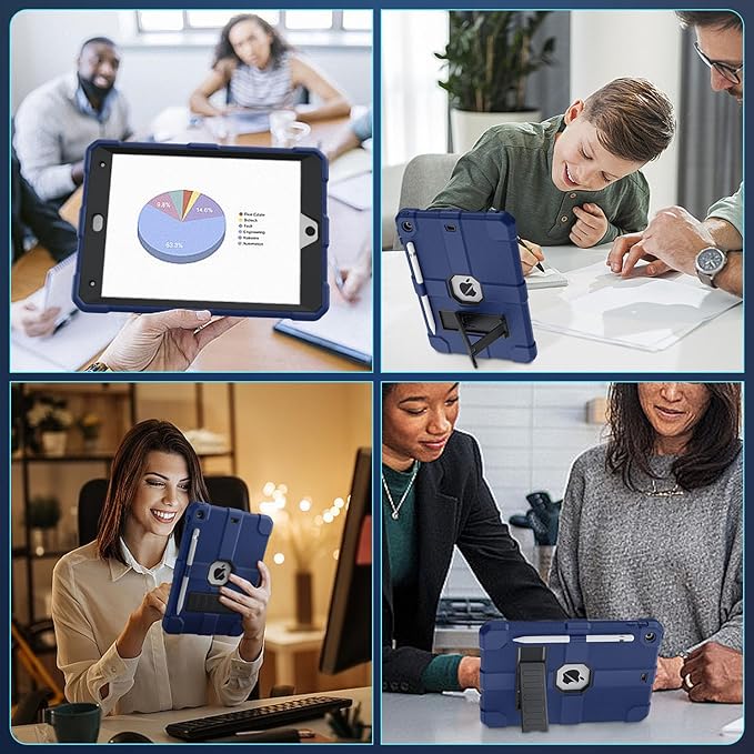 Case for iPad 9th/8th/7th Generation 2021/2020/2019(10.2 inch) Heavy Duty Shockproof Rugged Protective 10.2 Cover with Built-in Stand for iPad 9 8 7 Gen(Black+Mist Blue)
