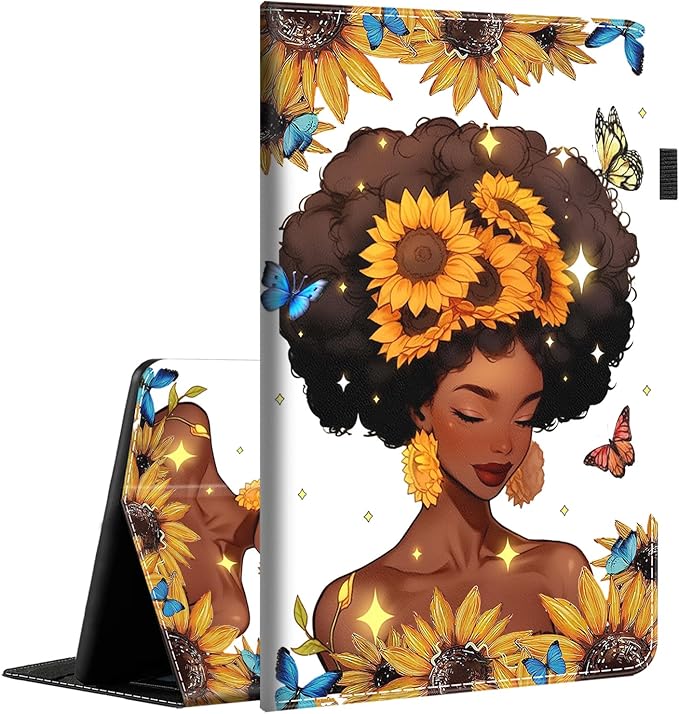 Case for Amazon Fire HD 10 Tablet (9th/7th/5th Generation2019/2017/2015 Release) Multi-Angle Smart Stand Cover Auto Sleep/Wake for Fire 10.1 InchSunflower Butterfly Girl