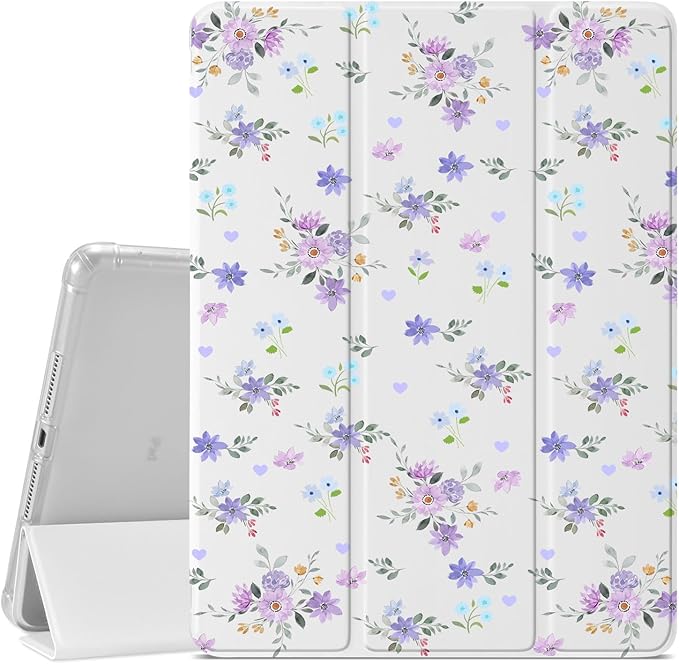 Lilac Floral Flower Case for iPad mini 7th(A17 Pro) 2024 / Mini 6th Generation 8.3 2021 Protective CasePencil Holder &amp Clear Back &amp Trifold Cover for Women Scratchproof Cover