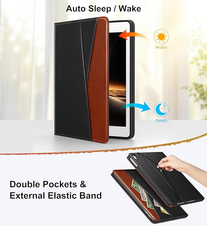 DTTO for iPad 6th / 5th Generation 9.7 Inch (2018/2017) iPad Air 2 / Air 1 Case 360 Degree Rotating Premium Leather Folio Stand Cover with Pencil Holder Black Brown
