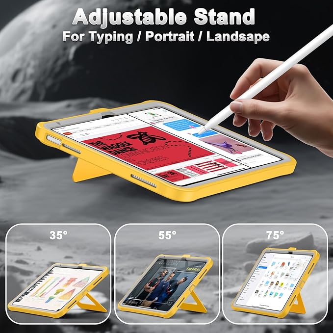 Soke Case for iPad (A16) 11th Generation 11-Inch 2025 /10th Generation 10.9-Inch 2022 with Screen Protector and Multi-Angle Kickstand Rugged Full Body Heavy Duty Protective Cover - Gray Yellow