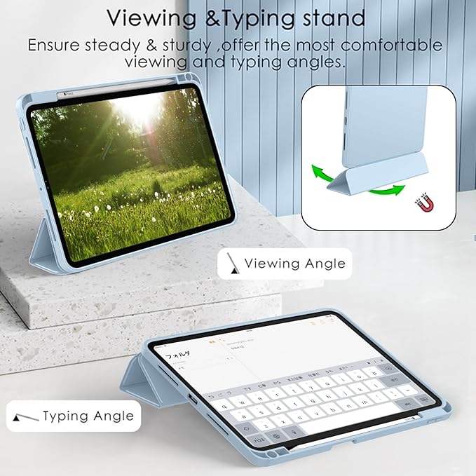 ZryXal iPad Pro 11 Inch Case (M5) 2025/ (M4) 2024 (Model: A2836/A2837/A3006) Trifold Stand Smart Cover with Pencil Holder and Soft TPU Back Auto Wake/Sleep (Sky Blue)