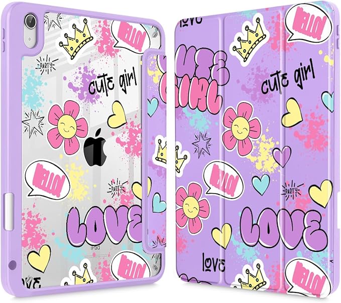 May Chen for iPad (A16) 11th Generation Case 11 Inch 2025 iPad 10th Gen Case 2022 10.9 inch Built-in Pencil Holder with Shockproof Cover Clear Back Shell Auto Wake/Sleep Cute Girl Pattern