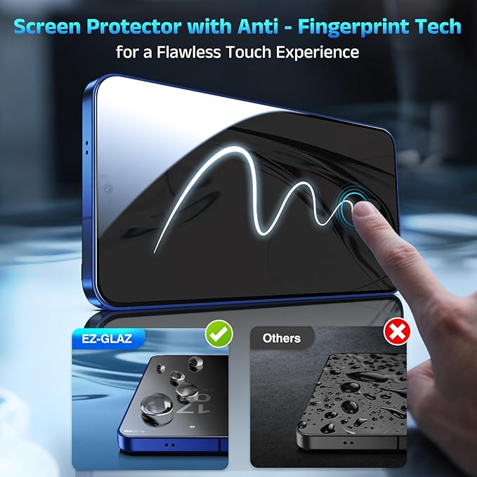 EZ-GLAZ- 4 Pack for Galaxy S25/ S24 [6.2] Screen Protector 100% Fingerprint Unlock 9H+ Hardness Military Grade Shatterproof Long Durable Tempered Glass Film with Flawless Fit Box HD Clear