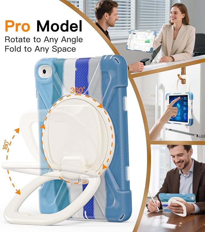 BATYUE for iPad mini 5/4 7.9 Inch Case (2019/2015) Heavy Duty Protective Cover with 360° Kickstand Detachable Shoulder Strap &amp Pencil Holder for Kids and Students - Colourful Blue