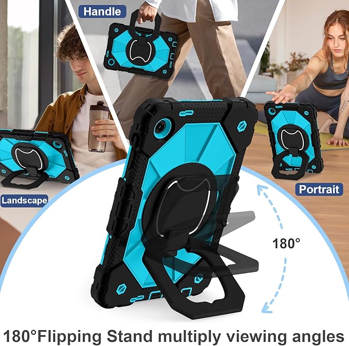 for T-Mobile Revvl Tab 2 Case 10.1 Inch 2025 Shockproof Cover for Revvl Tab 2 5G Tablet Case Kids with 360° Rotating Handle Stand Pen Holder Shoulder Strap Black Blue