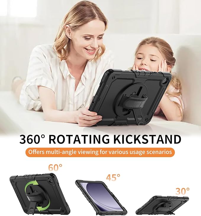 DUNNO Case for Samsung Galaxy Tab A9+ Plus 11 Inch 2023 Shockproof Case with Screen Protector 360° Rotating Stand Hand &amp Shoulder Strap for Galaxy Tab A9 Plus Tablet (Black)