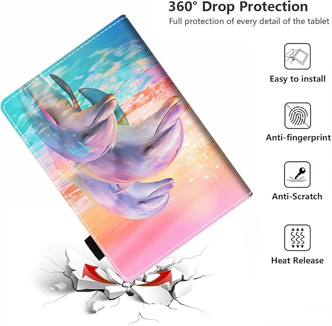 Case for All-New Amazon Kindle Fire HD 10 &amp 10 Plus Tablet 10.1 (13th/11th Generation 2023/2021 Release) - PU Leather Folio Case with Smart Auto Wake/Sleep Cute Dolphin