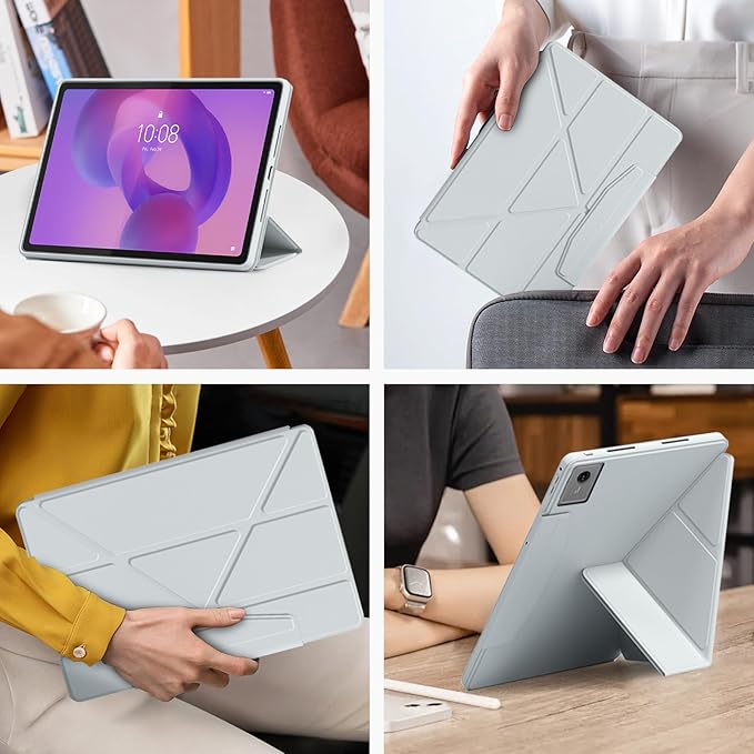Case for Lenovo Idea Tab Plus 12.1 Inch – Multi-Angle Stand PU Leather Soft Cover with Hidden Pencil HolderSlim Lightweight Back Protective Folio Case ShockproofAnti-Scratch[Grey]