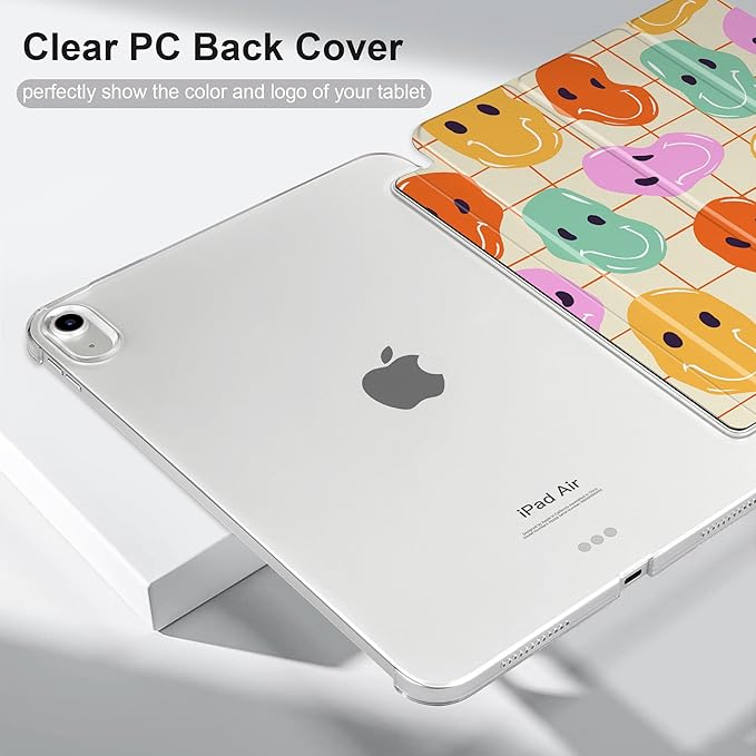 MEEgoodo for M4/M3/M2 iPad Air 11 inch Case 2026 2025 2024Case for iPad Air 5th/4th Generation 10.9 inch 2022 2020 Tablet Cover with Silk Texture &amp PC Clear Back Cover Distoted Smiling Faces