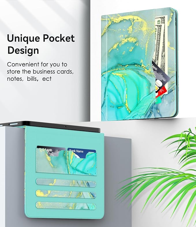 Case for iPad Air 11-inch M3/ M2 (2025/2024) iPad Air 5th/ 4th Generation 10.9'' (2022/2020) iPad Pro 11 (4th/3rd/2nd/1st Gen) Multi-Angle Stand Cover with Pencil Holder Marble Green