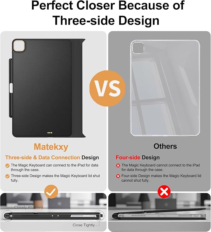 Magic-Keyboard Compatible Case for iPad Pro 13 inch M4/M5 2024/2025 Cover with Apple Pencil Holder for Smart MagicKeyboard Folio Slim Durability Durable Leather Surface Keyboard Not Included Black