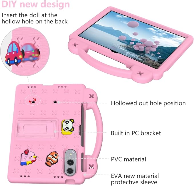 Compatible with Lenovo xiaoxin pad pro GT 11.1 inch TB-710FU (2025) Tablet Case Kids Friendly Universal Lightweight Shockproof Protective Case with Shoulder Strap &amp Stand Handle Pink