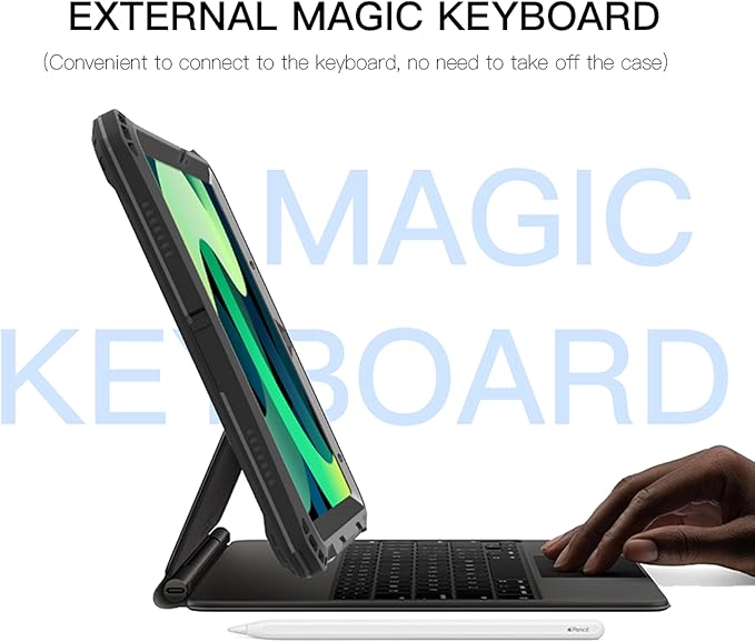 IP68 Waterproof Case Compatible with iPad Air 11-in. M3/M2 4th/5th Gen A3226/7 A2902/3 w/ [Pencil Holder] Kickstand Lanyard Shock-Dust-Proof Full-Sealing Cover Compatible with Magic Keyboard