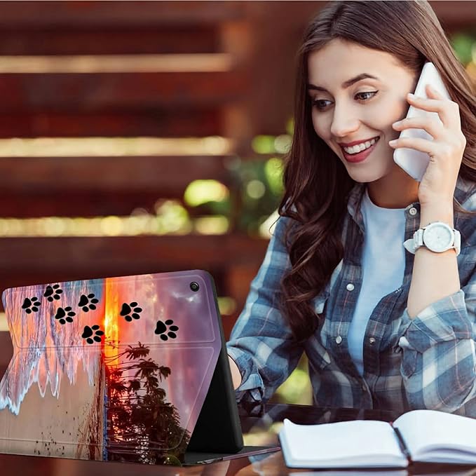 Case for iPad 9th/8th/7th Generation Tablet iPad 10.2 Case 2021/2020/2019 for Women Men Multi-Angle Viewing Shockproof Smart Protective Tablet Case for iPad 10.2 Inch Dog Paw Print Beach