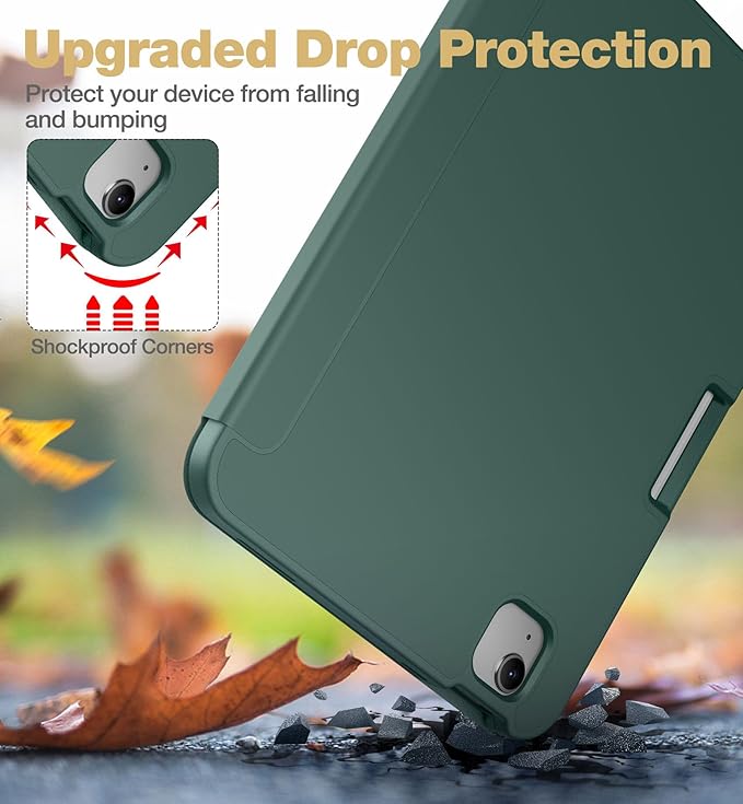 SURITCH Case for iPad (A16) 11th Generation 11 Inch 2025/iPad 10th Generation 10.9 Inch 2022 with Screen Protector Pencil Holder Tri-fold Stand Auto Wake/Sleep Shockproof ProtectionGreen