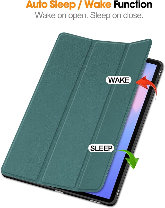 Case for Samsumg Galaxy Tab S10 FE+/S10 FE Plus 13.1 Inch 2025 (Model: SM-X620/SM-X626B) Trifold Stand Cover with S Pen Holder [Auto Wake/Sleep] PU Leather + Soft TPU Bumper Shell DarkGreen