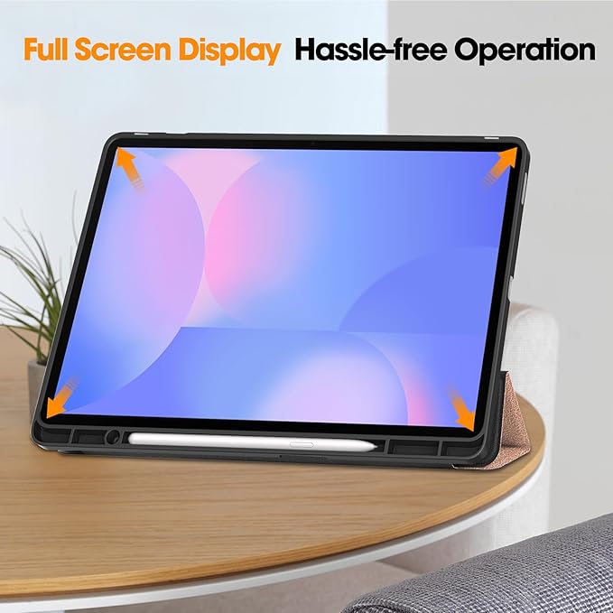 Case for Samsumg Galaxy Tab S10 FE+/S10 FE Plus 13.1 Inch 2025 (Model: SM-X620/SM-X626B) Trifold Stand Cover with S Pen Holder [Auto Wake/Sleep] PU Leather + Soft TPU Bumper Shell Rosegold