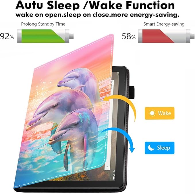 Case for All-New Amazon Kindle Fire HD 10 &amp 10 Plus Tablet 10.1 (13th/11th Generation 2023/2021 Release) - PU Leather Folio Case with Smart Auto Wake/Sleep Cute Dolphin