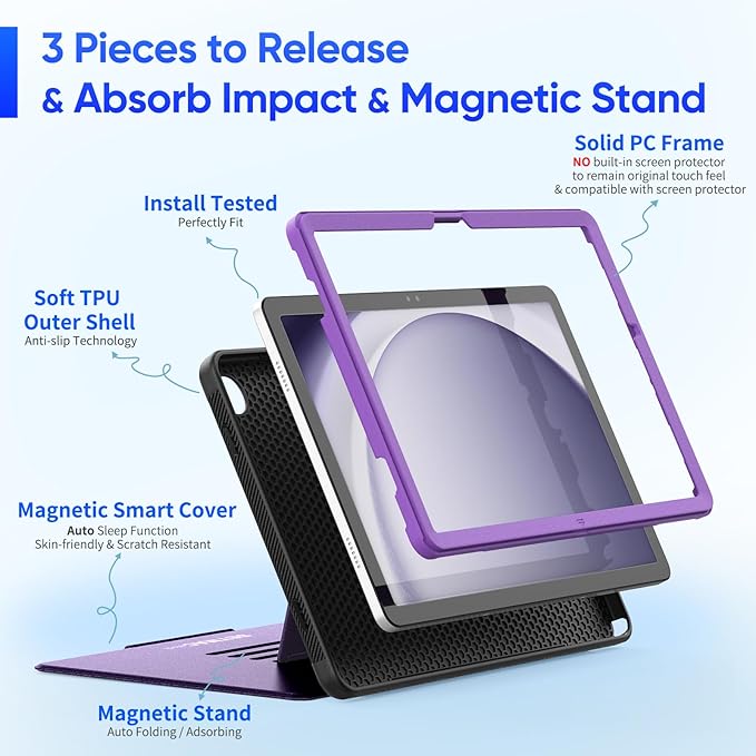 SEYMAC stock Case for Samsung Galaxy Tab A9+ Plus 11'' Auto Sleep/Wake Case with Magnetic Multi-Angles Stand Card Slot for Galaxy Tab A9+/ A9 Plus 11'' SM-X210/X216/X218 (Purple)