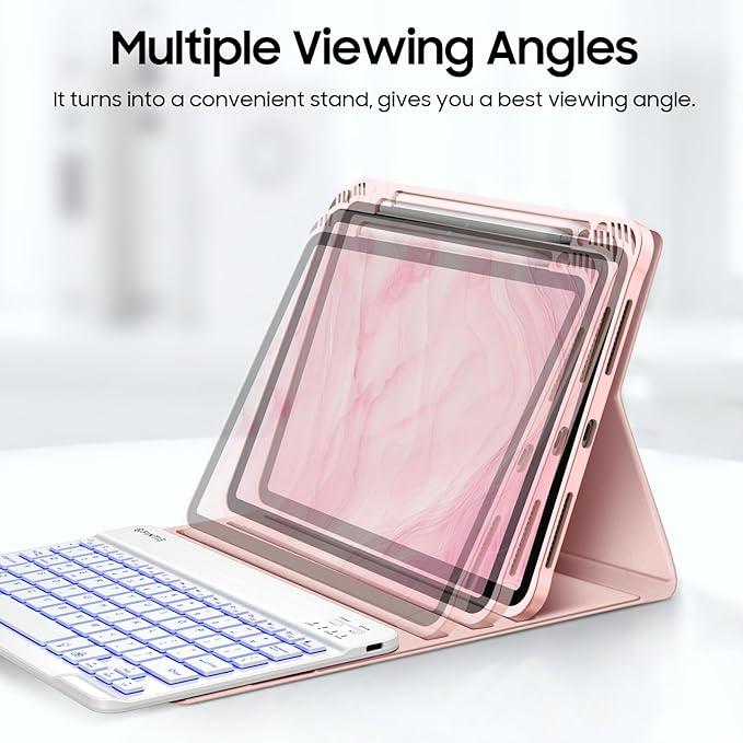 Fintie Backlit Keyboard Case for iPad Air 11-inch M4/M3/M2 (2026/2025/2024) iPad Air 5th/4th Gen 10.9 Inch - Soft TPU Cover with 7 Color Backlight Detachable Bluetooth Keyboard Rose Gold