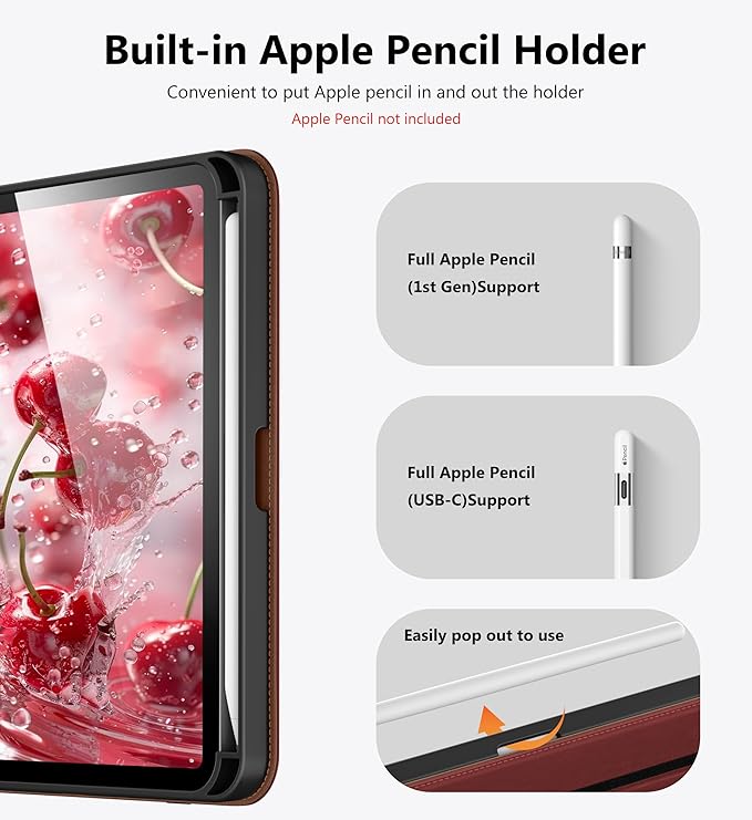 DTTO for iPad mini 7 (A17 Pro) Case iPad mini 7th / 6th Generation Case (2024/2021) 360 Degree Rotating Premium Leather Folio Stand Cover with Pencil Holder Burgundy Red