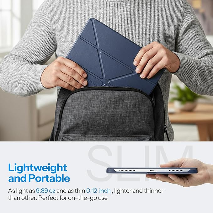 SPARIN Magnetic Case for iPad A16 11th/10th Gen (2025/2022) Origami Stand Cover with Auto Sleep/Wake Multi-Angle Viewing Hidden Pencil Holder Ultra Slim Lightweight &amp Stable on Sofa/Bed-Navy B