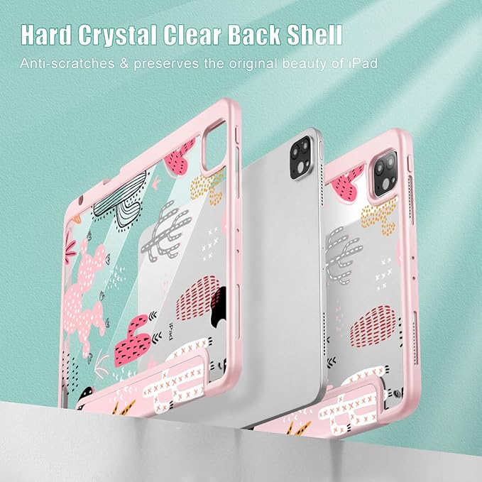 Tuiklol Case for iPad Pro 12.9 Inch M2 Case 2022 2021 2020 2018 Generation 6th/5th/4th/3rdBuilt-in Pencil 2nd Holder Clear Transparent Protective Back Shell CoverCactus