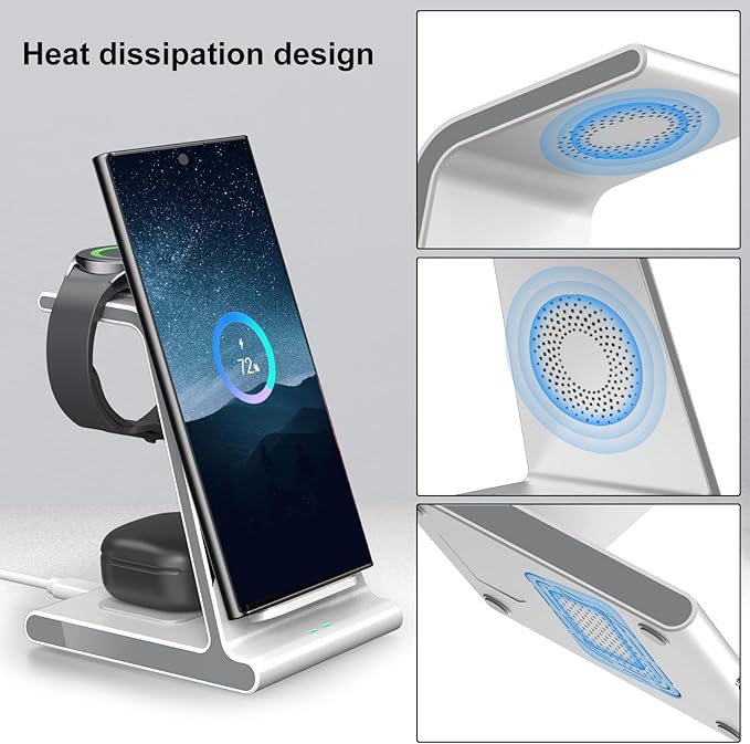 Wireless Charger for Samsung S25 Ultra Charging Station for Galaxy S25/S25 Edge/S24 Ultra/S24+/S24/S23/S22/Note 20/Z Flip 7/Fold 7 for Galaxy Watch 8/8 Classic/Ultra/7/6 Galaxy Buds 2 Pro/Pro