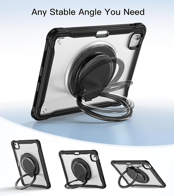 BATYUE Case for iPad Air 11-inch M4(2026)/M3(2025)/M2(2024) iPad Air 4/5 10.9 &amp Pro 11 2018-2022 - Shockproof Case with 360° Rotating Stand &amp Handle Pencil Holder Shoulder Strap Black