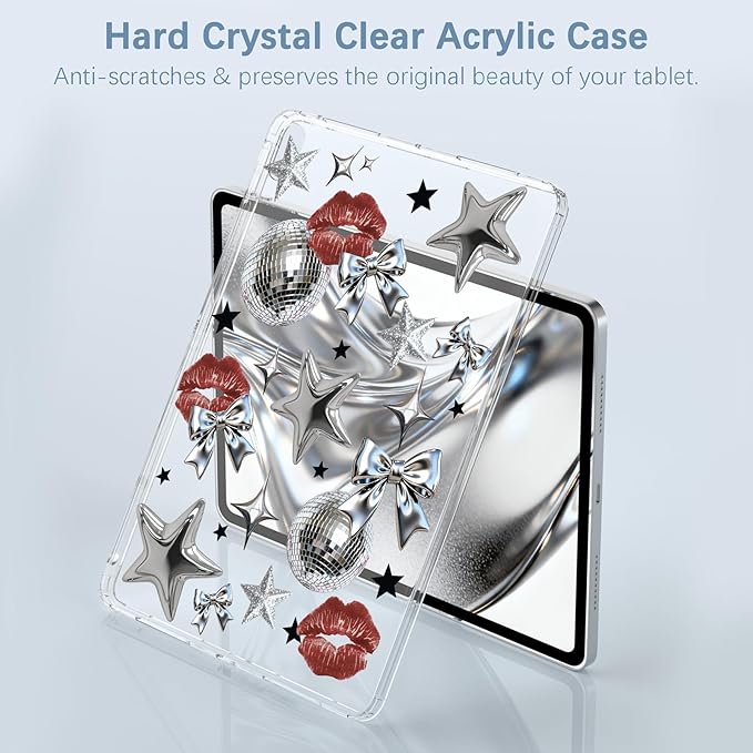 for 10.2 iPad 2019/2020/2021Y2k Silvery Star Crystal Clear CaseSlim Lightweight Anti-Scratch Soft TPU Bumper Hard Acrylic Back Cover for iPad 7th/8th/9th Gen for Women