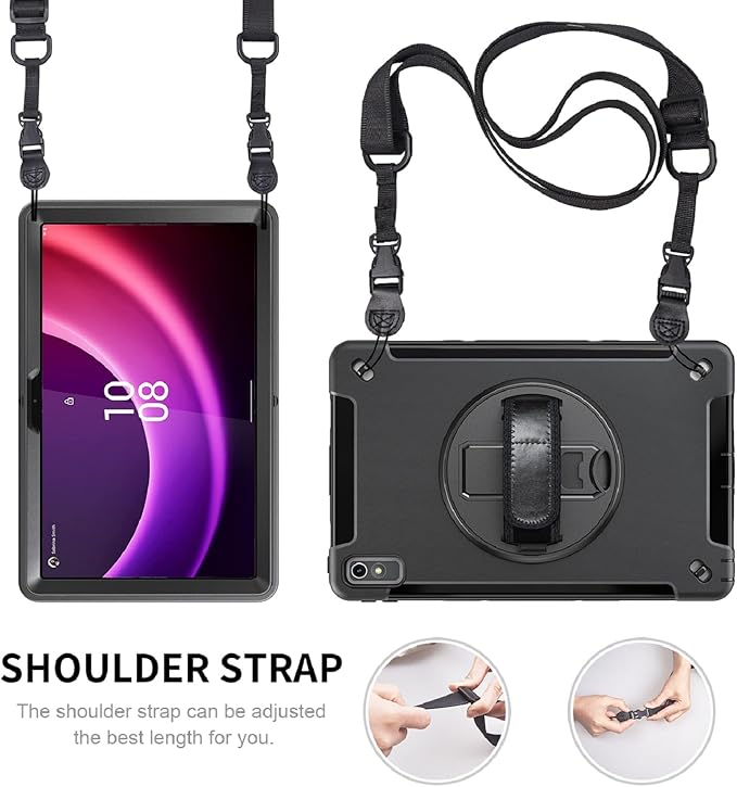 Junfire Protective Case for Lenovo Tab P11 2nd Gen 11.5-inch 2023 Shockproof Rugged Lenovo P11 Gen2 Case TB350FU/TB350XU with 360°Rotating Kickstand/Hand Strap/Shoulder Strap-Black