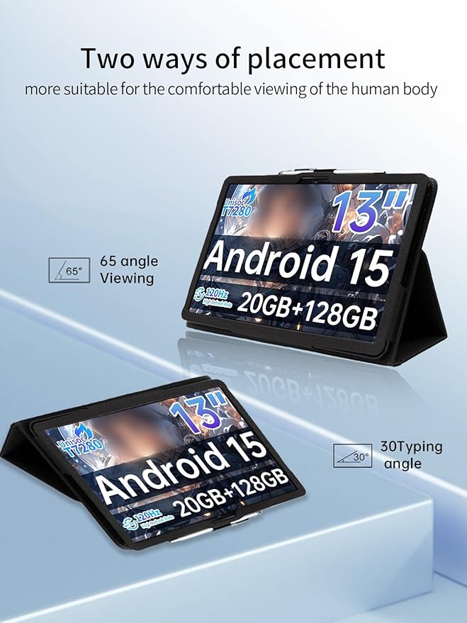 Case for Teclast T65 Tablet 13.4 inch Android 15 TabletsUYRUREL Leather Slim Folding Stand Cover with Hand Strap Magnet for Men Women Full ProtectionBlack.