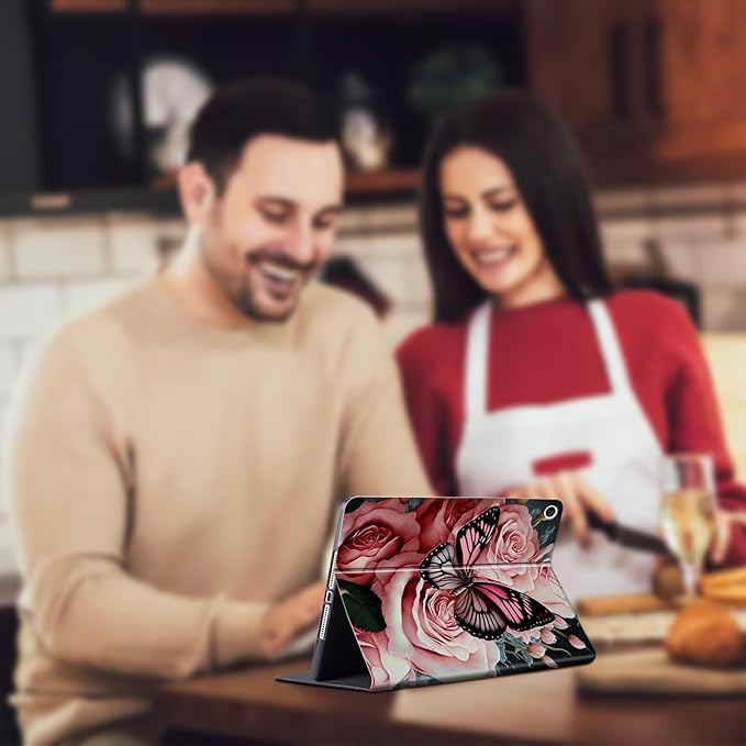 for All-New Fire HD 10 Tablet Case (13th Generation 10.1 inch 2023 Release) with Adjustable Stand &amp Auto Wake/Sleep Feature Smart Protect Cover Case - Pink Flower Butterfly