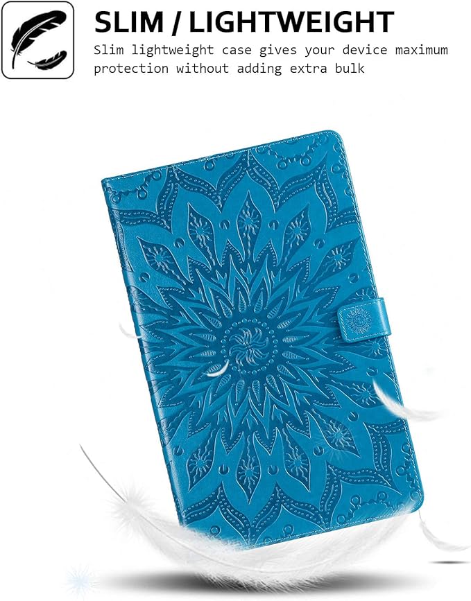 Folio Case for Fire HD 10 (9th/7th/5th Generation 2019/2017/2015 Release) Techcircle Sunflower Embossed Stand Protective Cover with Card/Cash Holder for Amazon Fire HD 10.1 Inch Tablet Blue