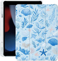 Cute Sea Shell Ocean for iPad 7th/8th/9th Generation Case with Pencil Holder Auto Sleep/Wake Blue Leather Soft TPU Back Cover for iPad 10.2 Inch 2019/2020/2021