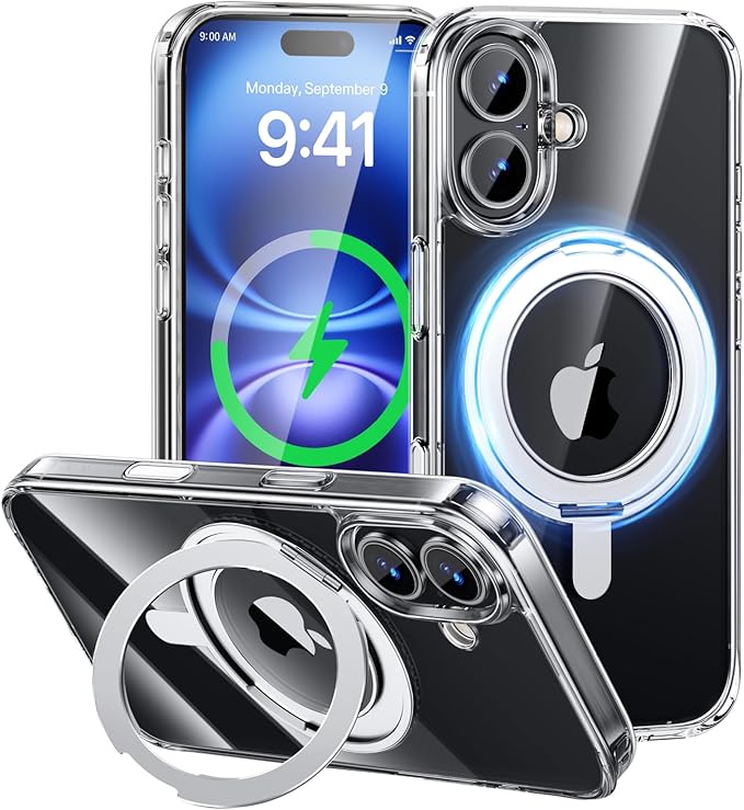 MAGIC JOHN 360° Rotatable Magnetic Invisible Stand for iPhone 16 Plus Case [Camera Control Button] [Compatible with MagSafe] 16FT Shockproof for iPhone 16 Plus Case 6.7'' with Kickstand Clear