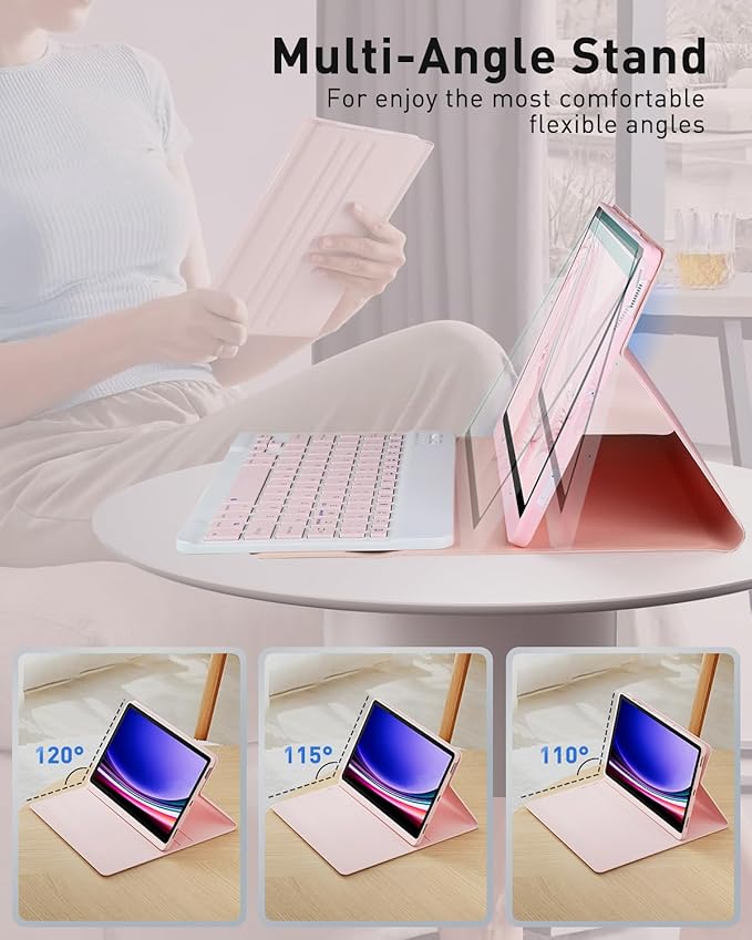 Keyboard Case for 2025 Lenovo Idea Tab Pro 12.7 inch - Stand Folio Detachable Keyboard Cover with Mouse (TB-373FU/TB-375FC) - Pink