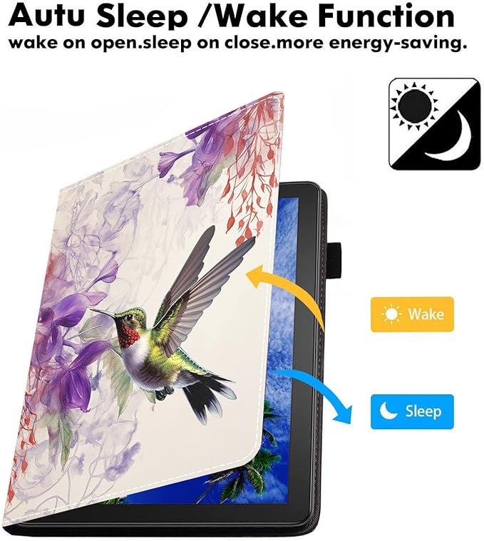 Case for Amazon Fire HD 10/HD 10 Plus Tablet 10.1 (13th/11th Generation 2023/2021 Release) Slim PU Leather Cover with Card Slot &amp Auto Wake/Sleep Hummingbird