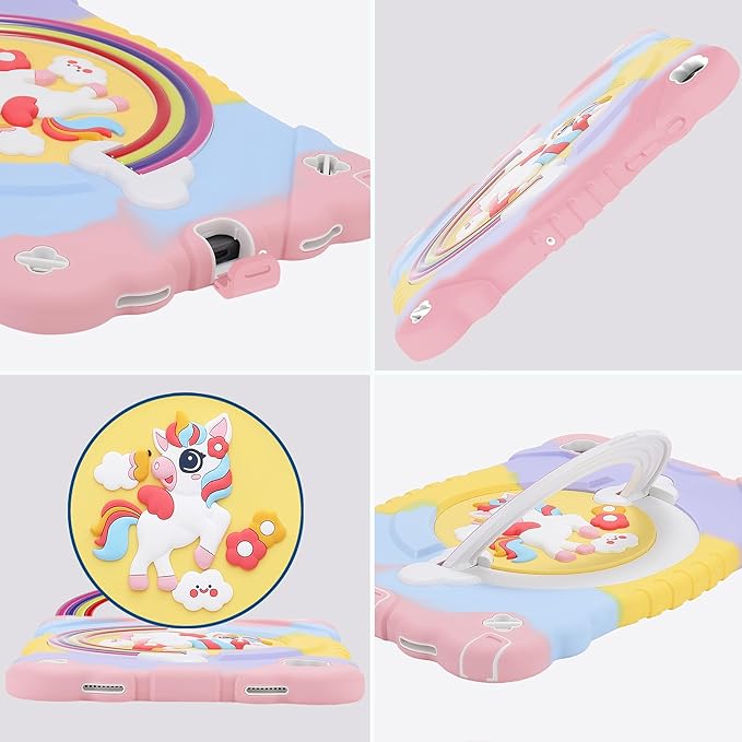 XZC Case for Samsung Galaxy Tab A9+/ A9 Plus Case 11 2023 (SM-X210/X216/X218) Unicorn Heavy Duty Shockproof Protective Case with Stand/Shoulder Strap for Kids Girls Women (Rainbow)