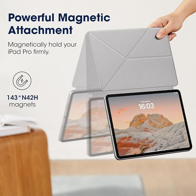 PITAKA iPad Pro 12.9 Case Compatible with iPad Air M4/M3/M2 13 Inch &amp iPad Pro 12.9 (3-6th Gen) 2022/2021/2020/2018 Lightweight Portrait/Landscape Magnetic Case with 4 Standing Angles - White